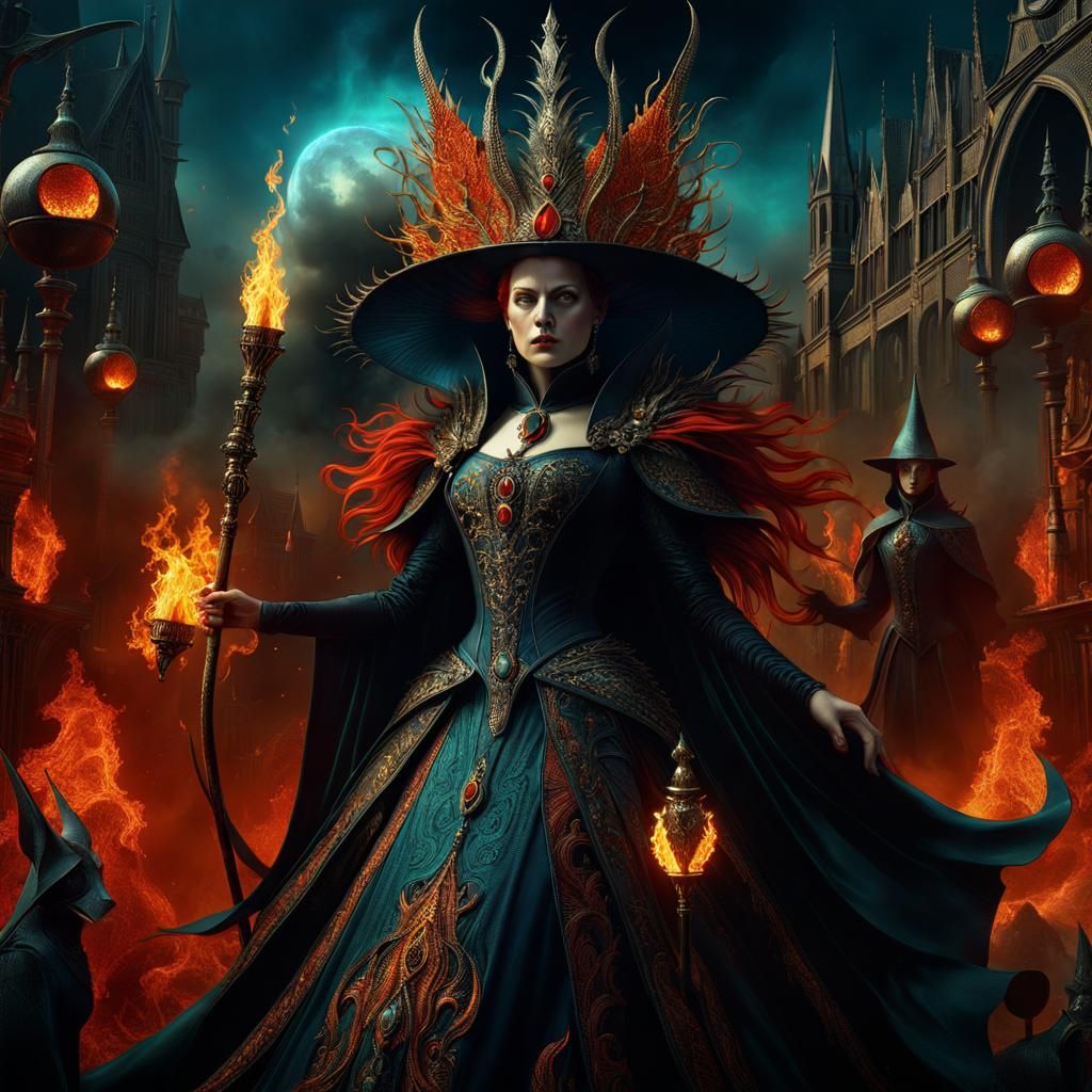 Fire Witch Queen: Surreal Digital Painting