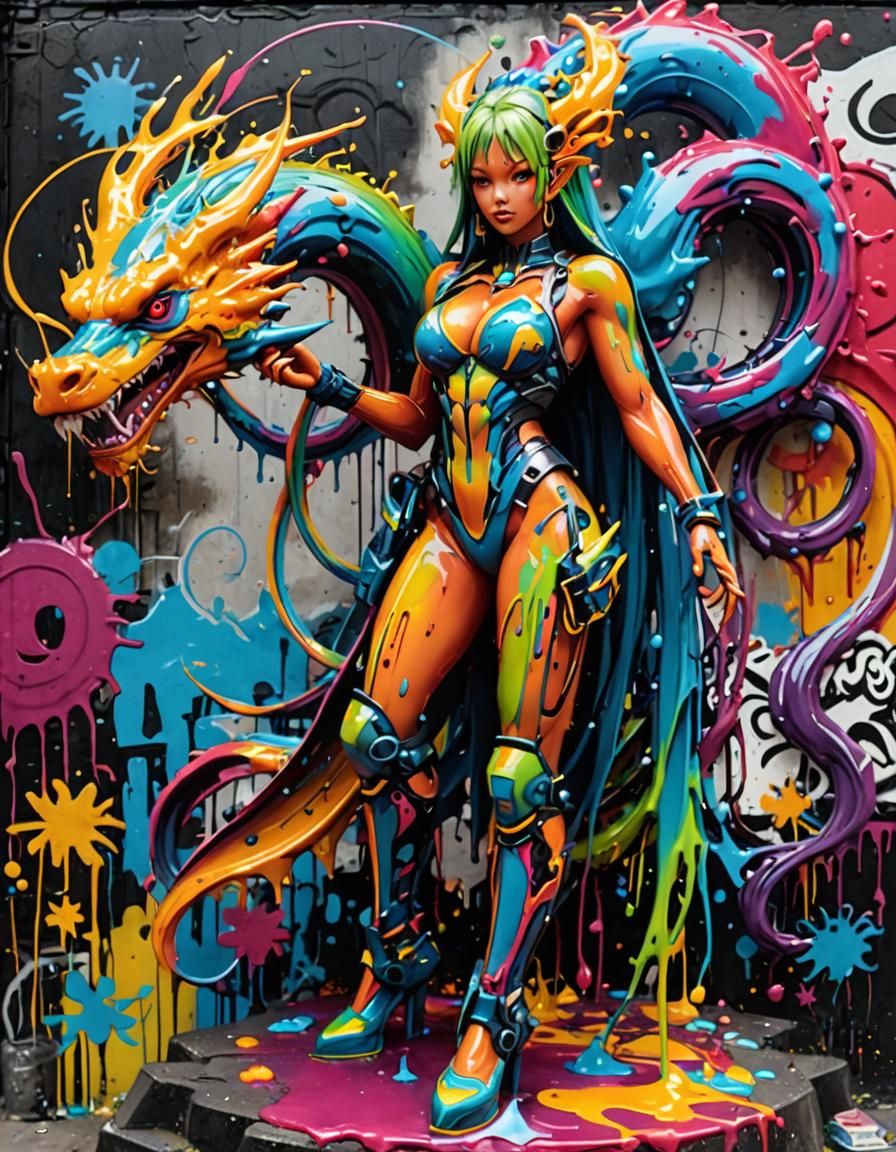 Rainbow Dragon Girl with Metal Skeleton