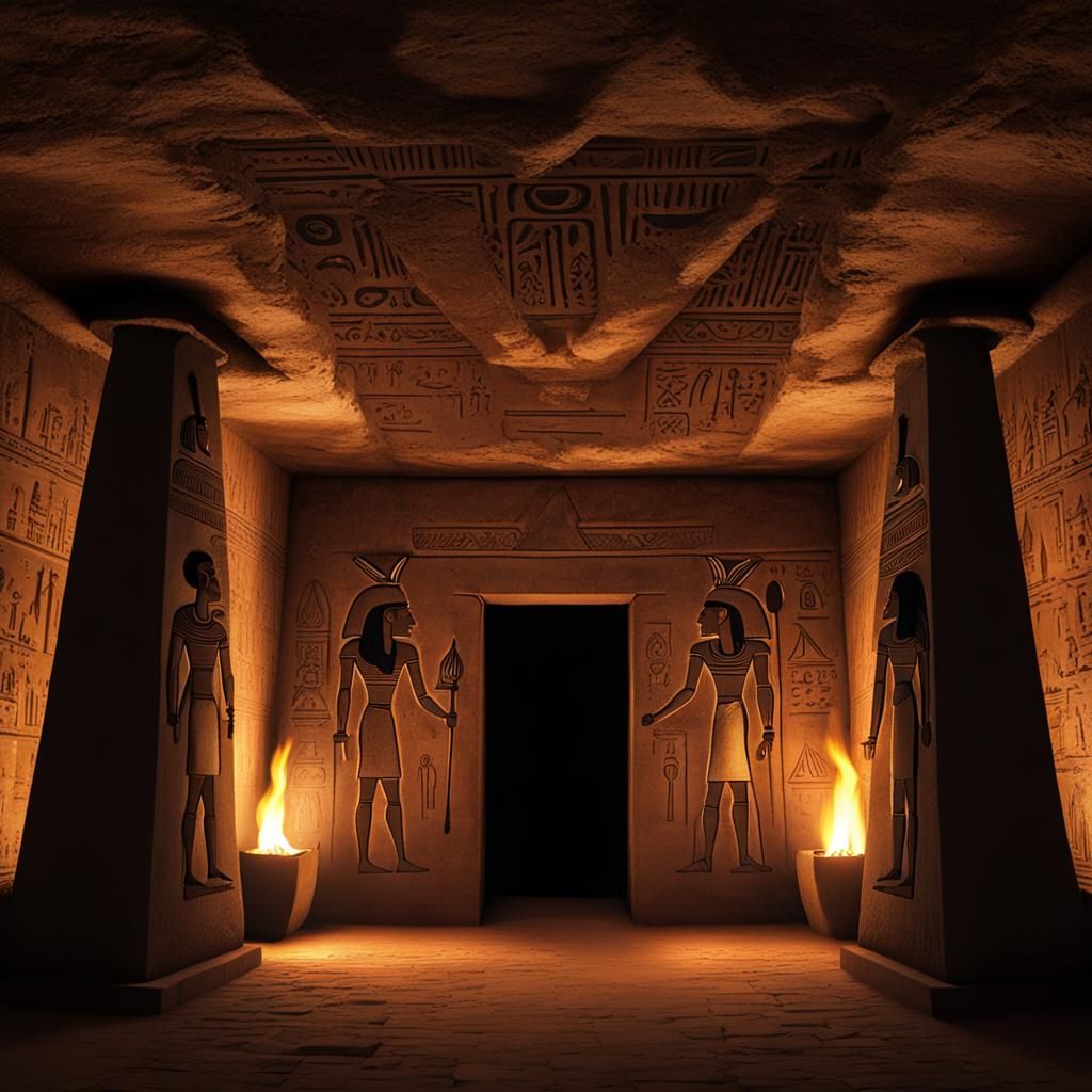 Torchlight Illuminates Dark Pyramid Chamber