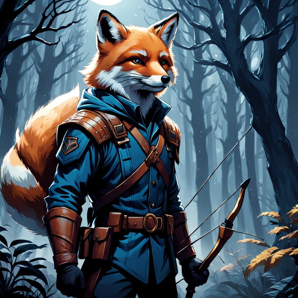 Fox Ranger Archer in Misty Forest Nightscape