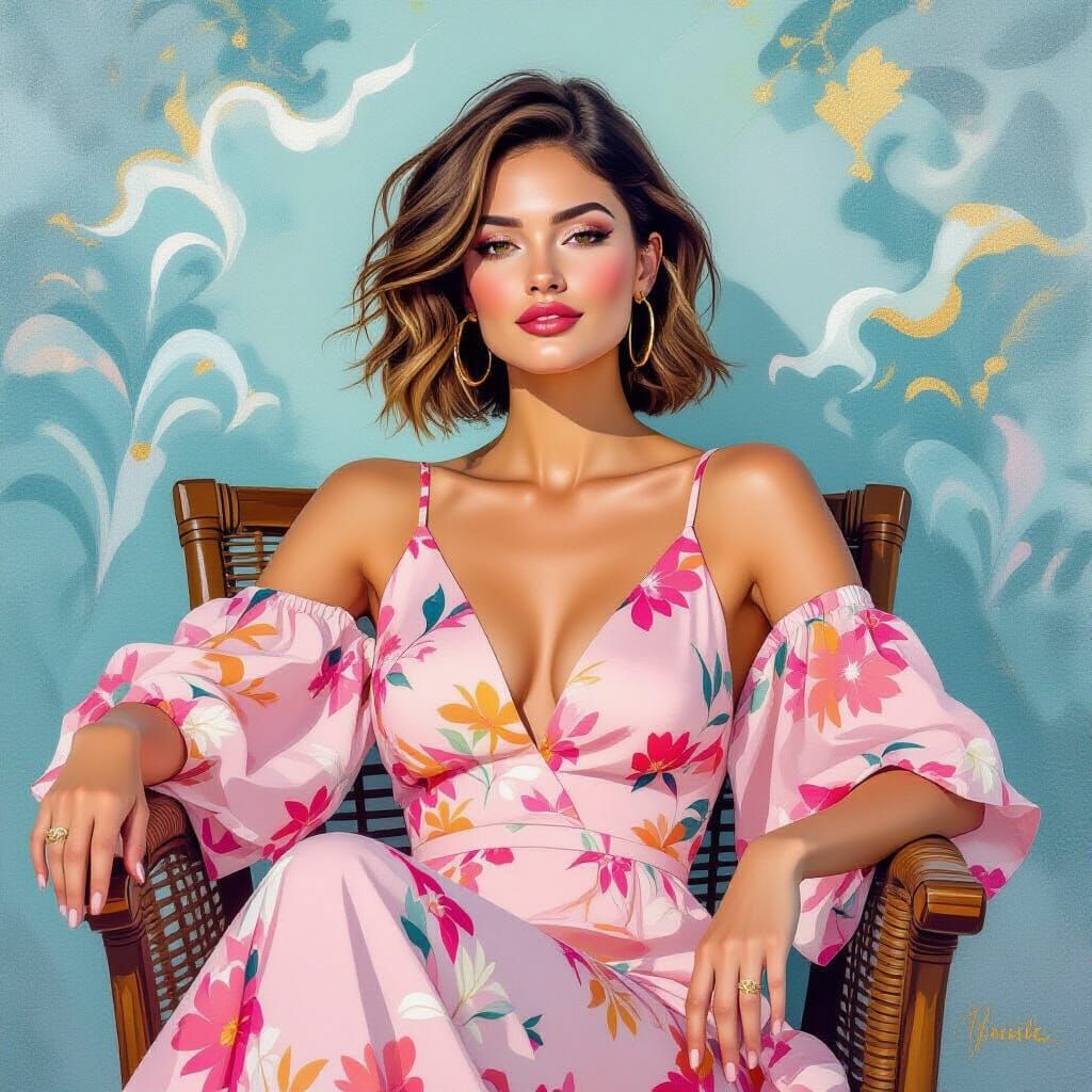 Botanical Woman in Impressionist Rococo Metamodern Style