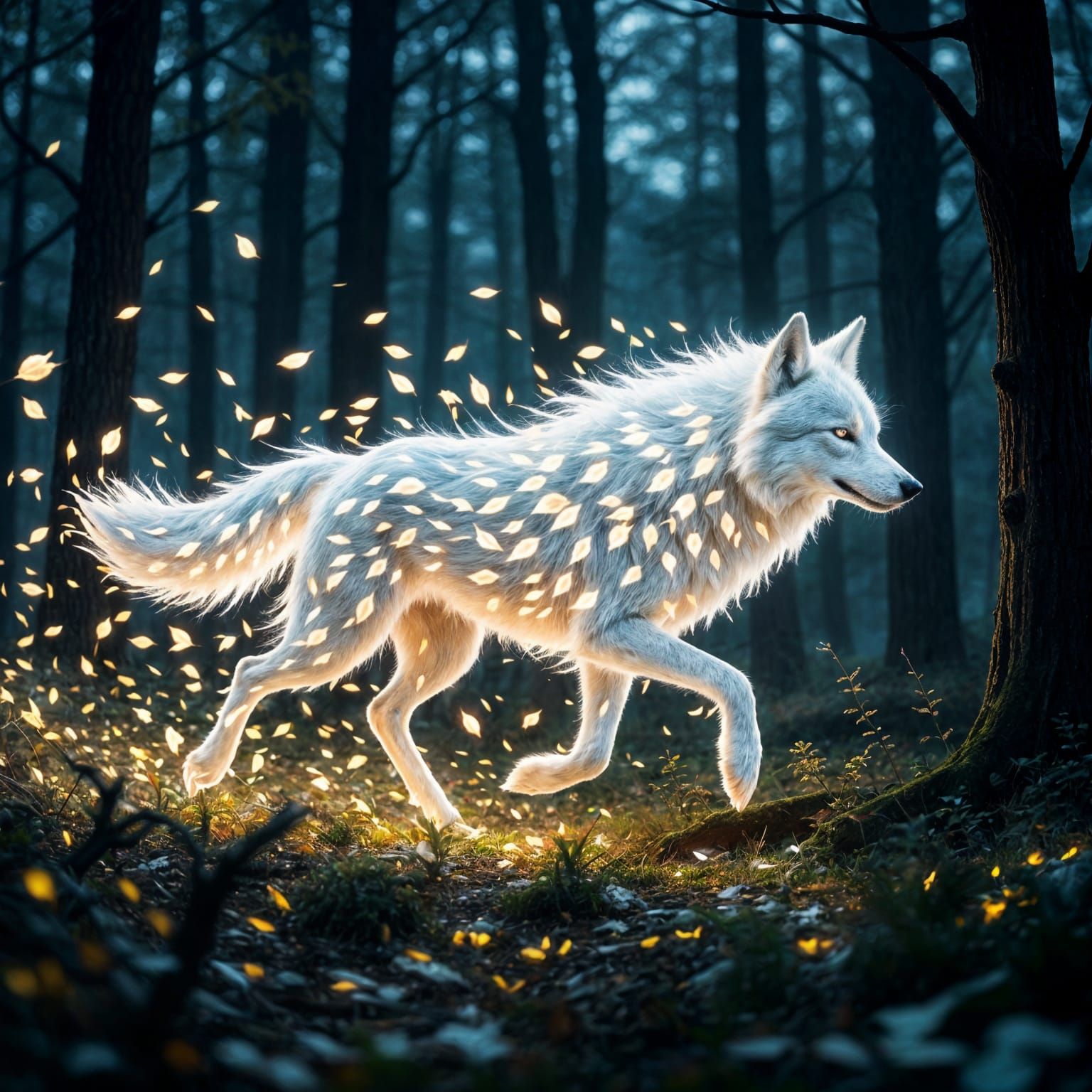 Ethereal Leaf Wolf in Enchanted Forest