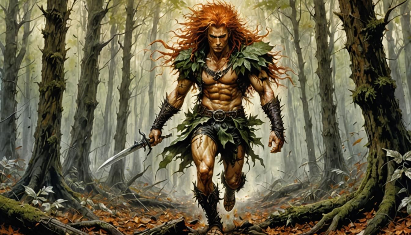 Fiery Haired Creature in Forest, Fantasy Art