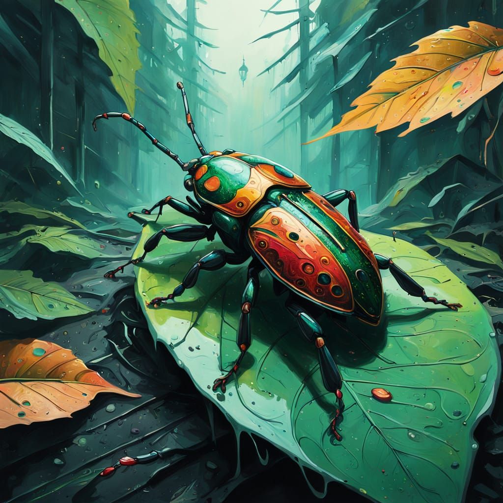 Glowing Bug on Emerald Leaf