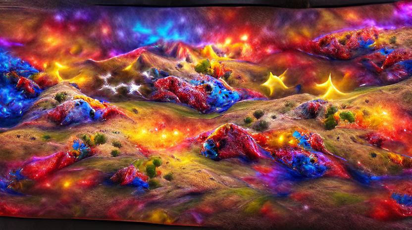 Colorful Cosmic Valley Painting in 3D Lighting