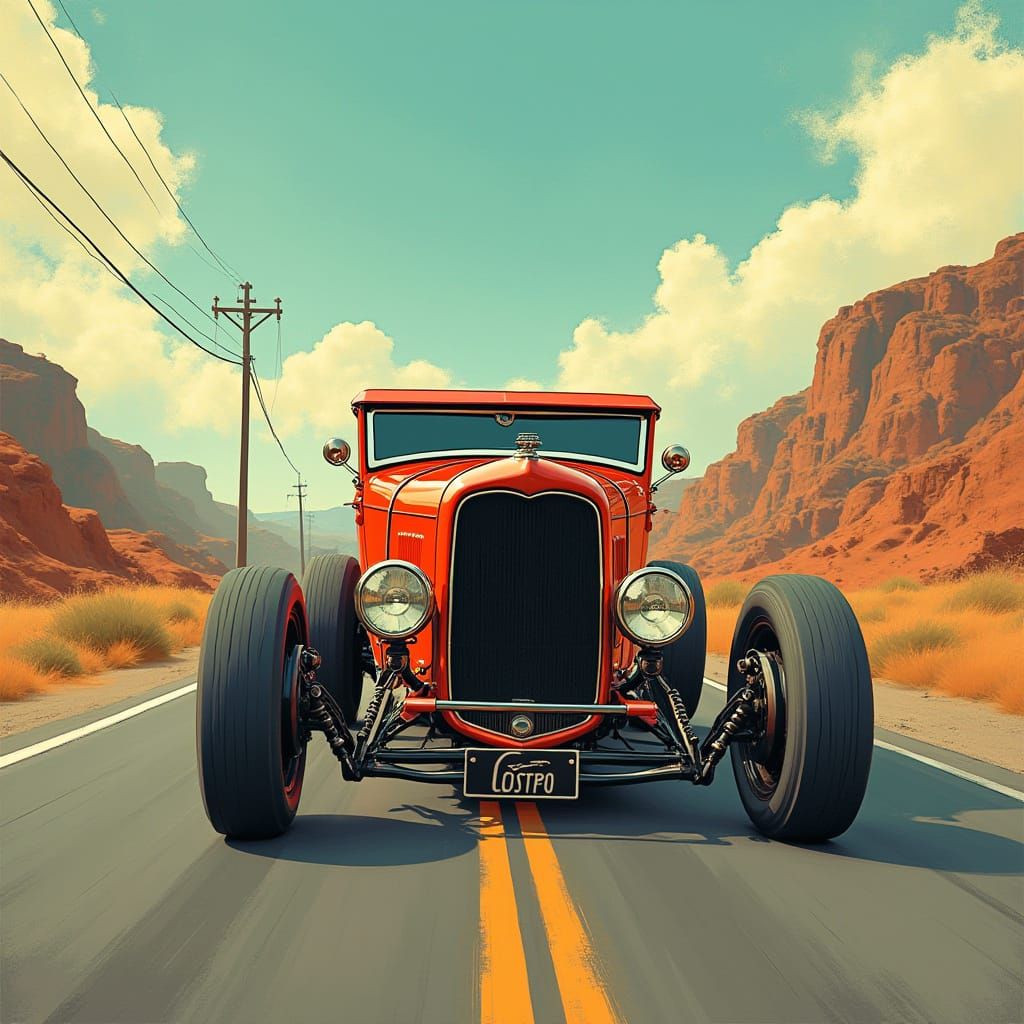 1929 Ford Automobile Driving a Nostalgic Road
