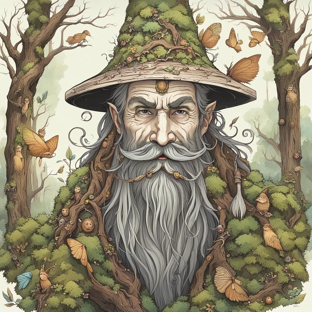 Wood Spirit Wizard in Magical Forest