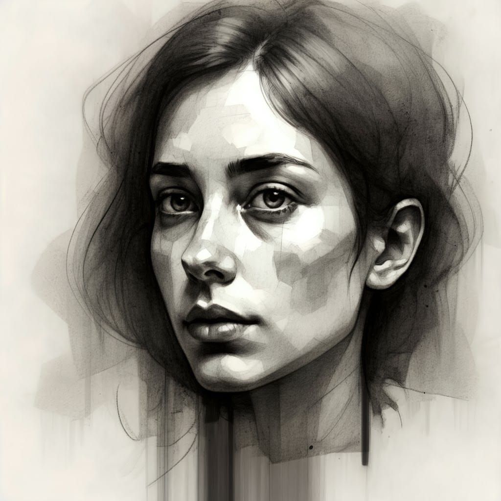Expressive Charcoal Drawing of Woman's Face