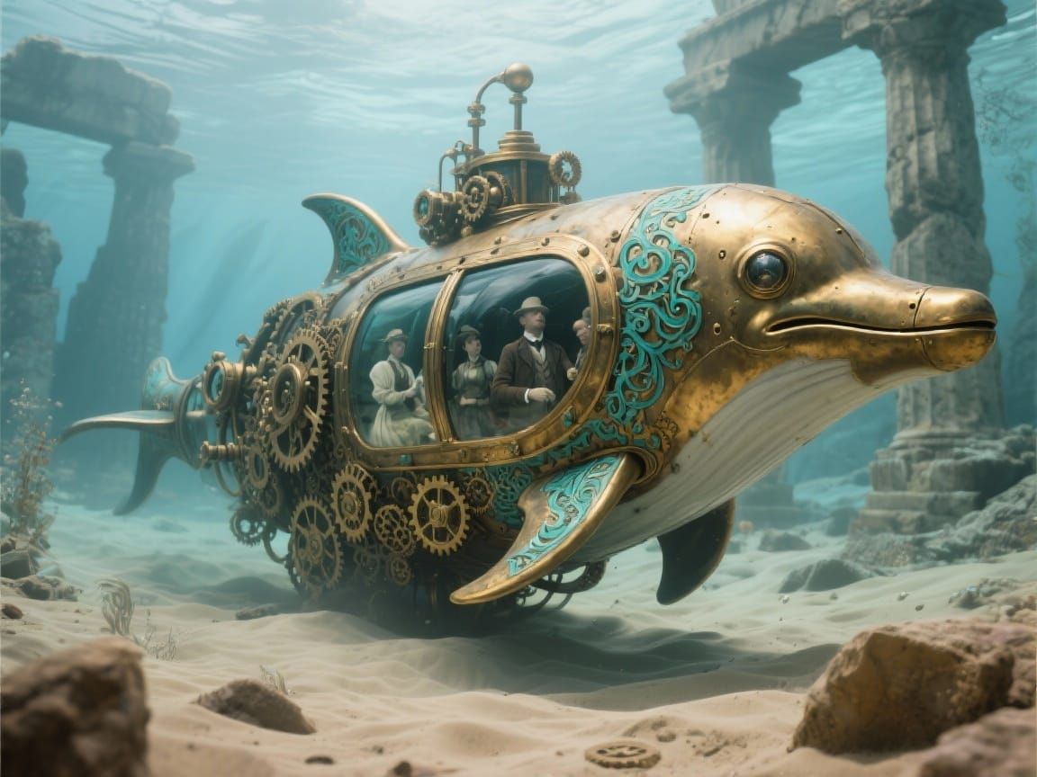 Steampunk Dolphin Submarine Explores Ancient Ruins