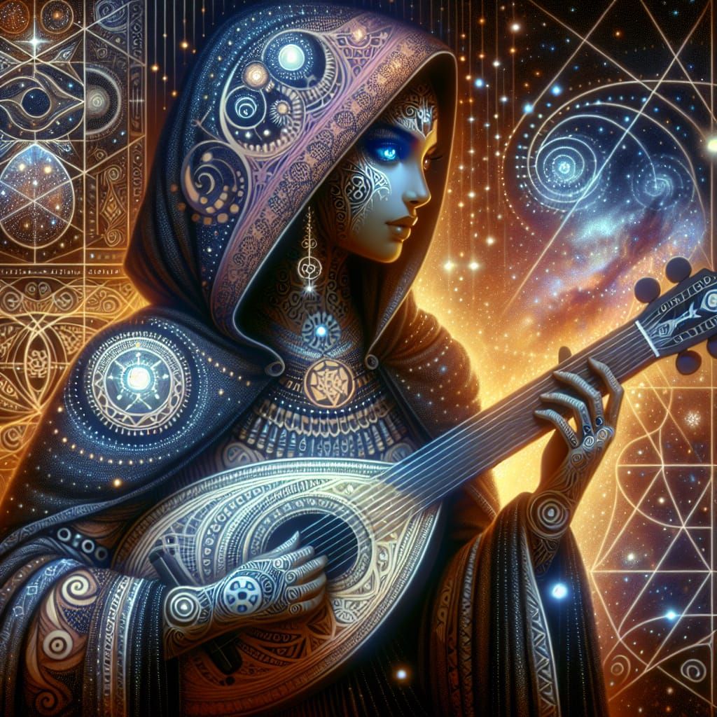 Starlight Bard with Lute in Symbolism Art Style