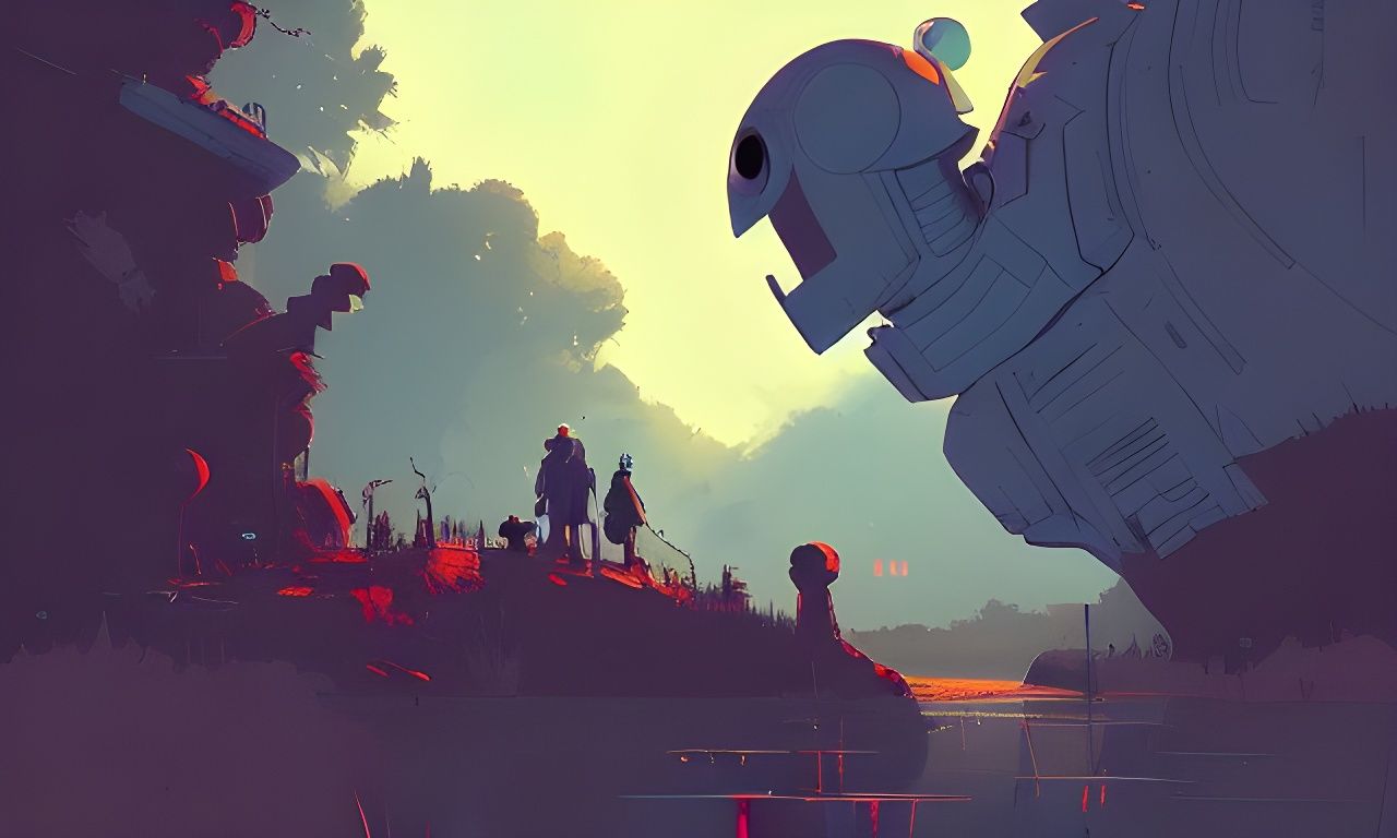 Iron Giant, Hyperdetailed Cel-Shaded Digital Illustration