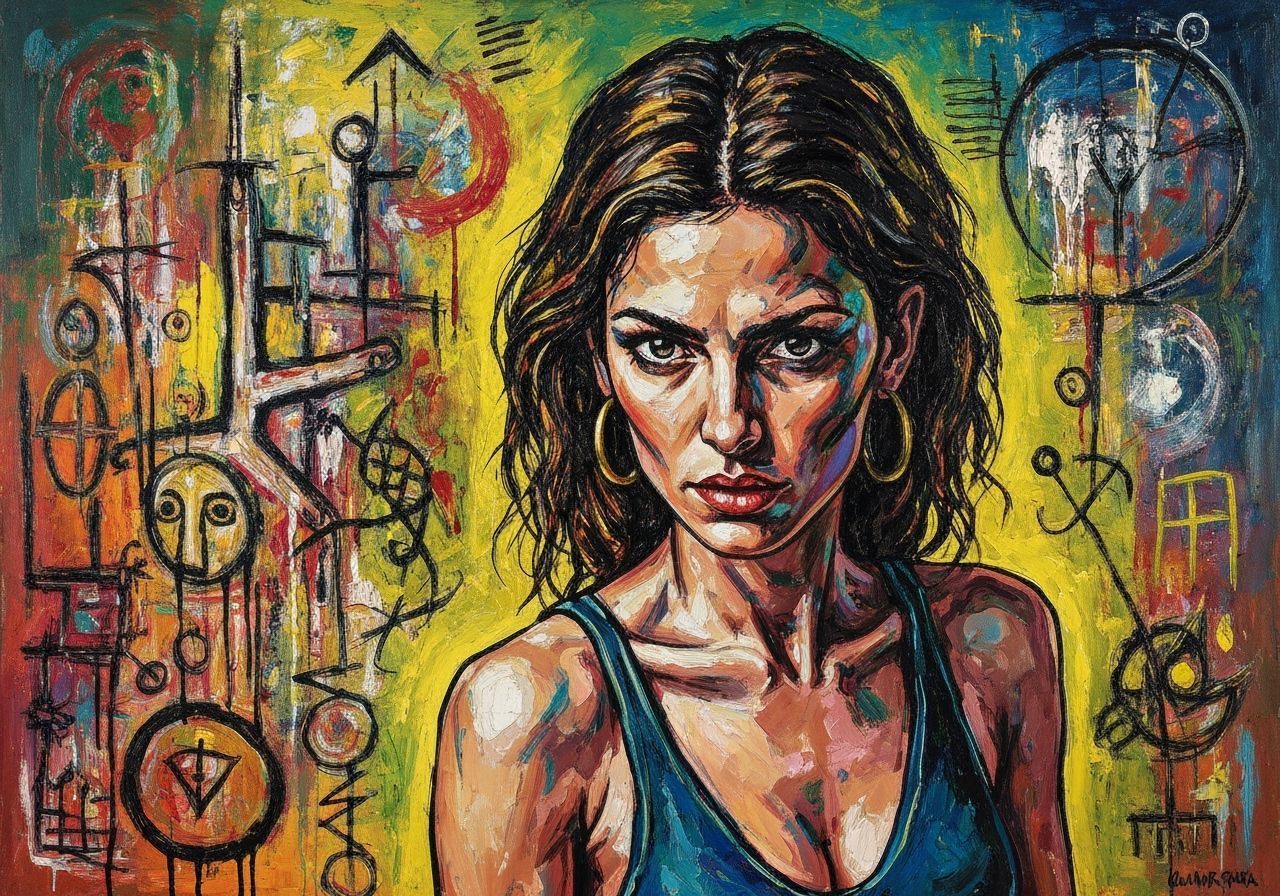 Woman in Paula Pietranera Style with Bold Lines and Vibrant ...