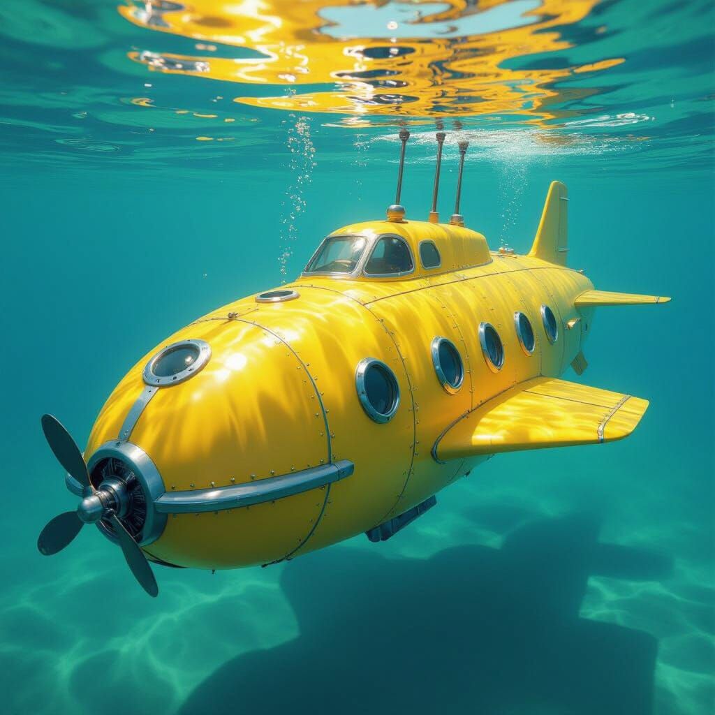 Hyper-Realistic Lemon Submarine Navigating Crystal Waters