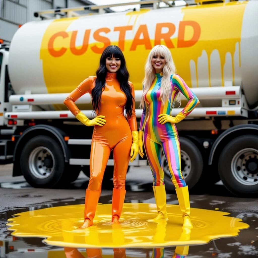 Women Covered in Custard in Hyperrealistic Style