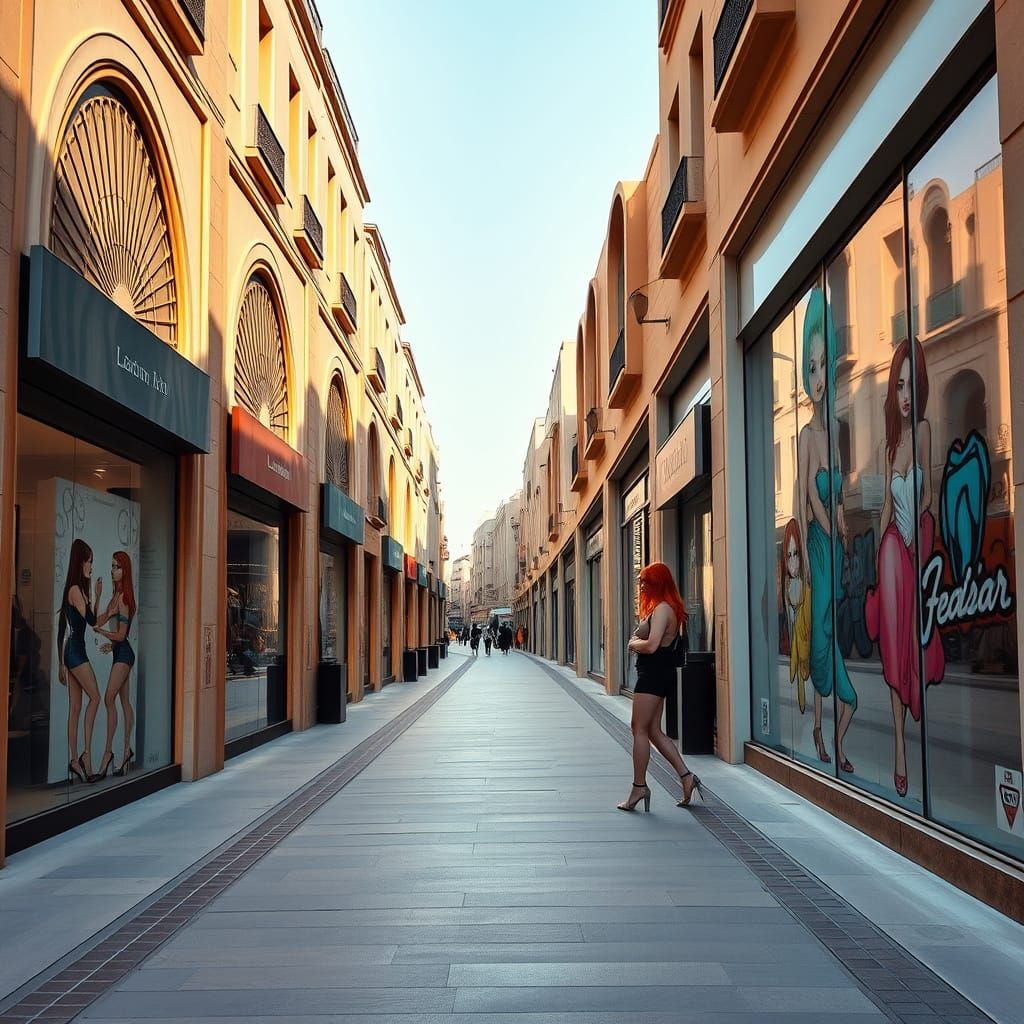 Luxurious Arabic Street with Pin-Up Art, High Resolution