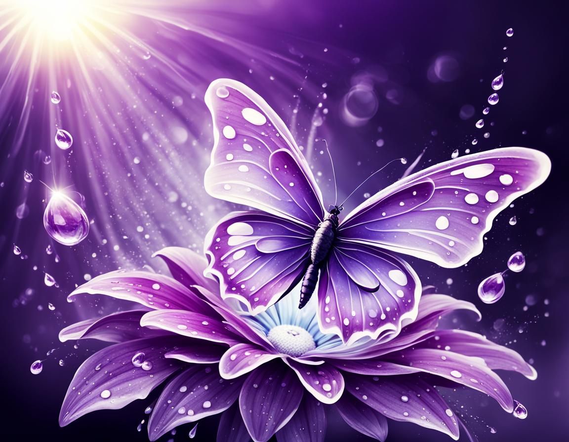 Fantasy Violet Flower with Butterfly