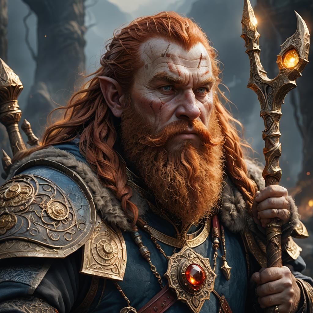 Dwarf Portrait with Gemstone Staff: Fantasy Concept Art