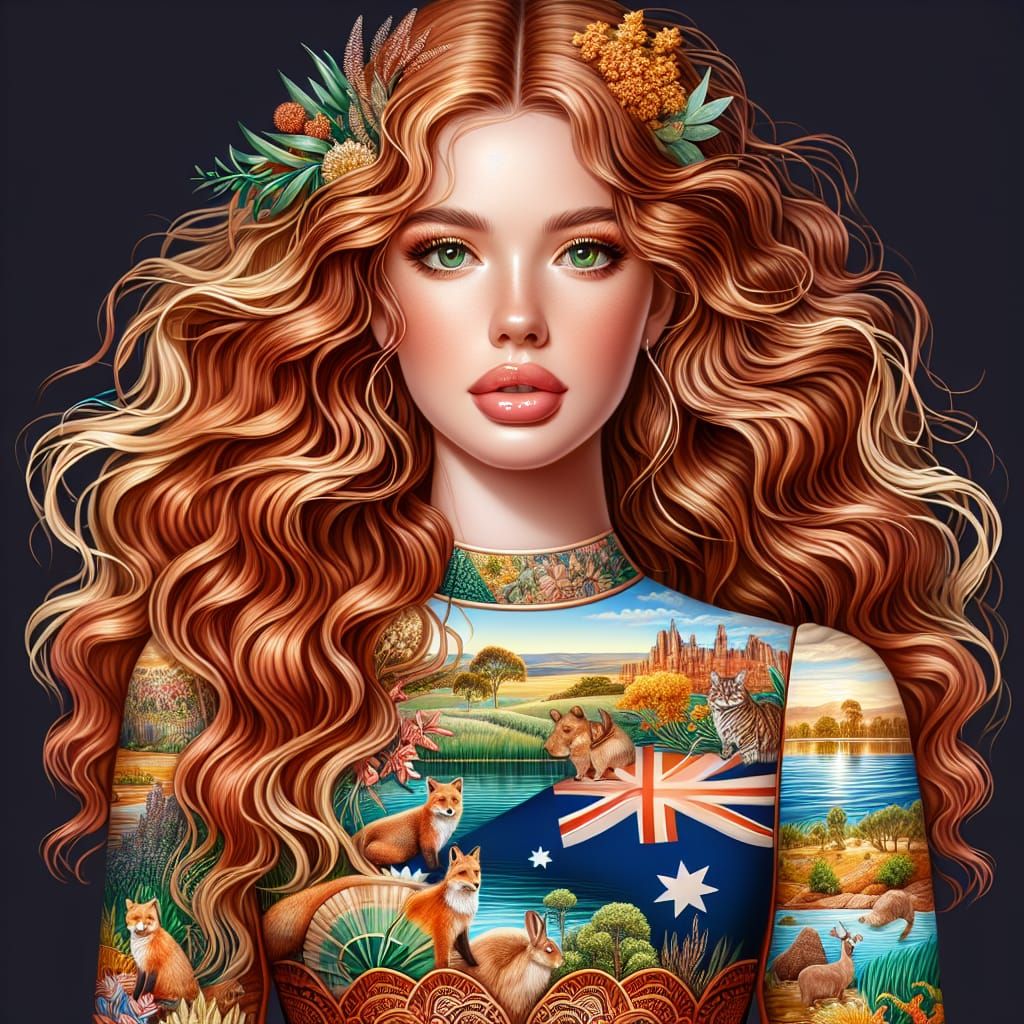 Australian Woman in Collage Gown Digital Art