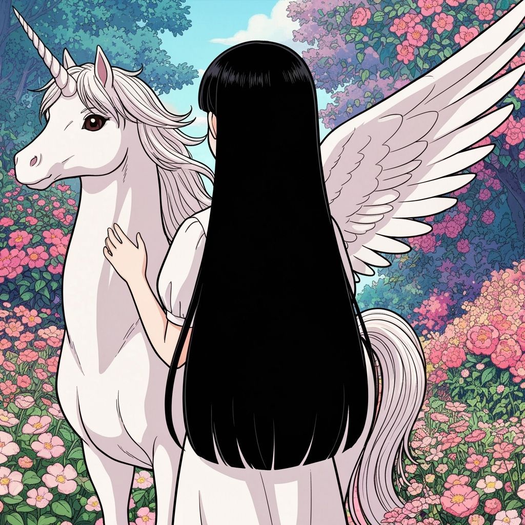 Girl and Unicorn in 2D Cartoon Art Style