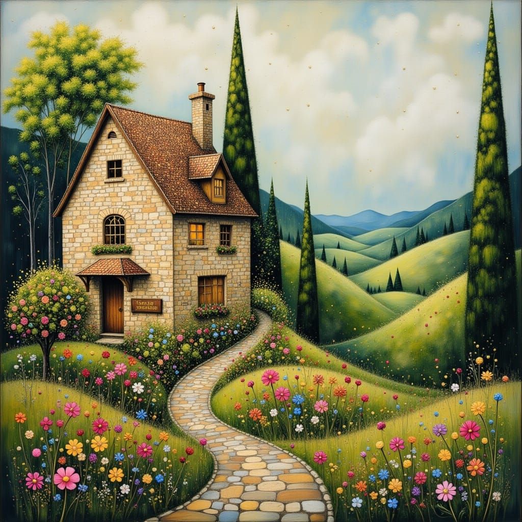 Idyllic Summer Village in Whimsical Hues