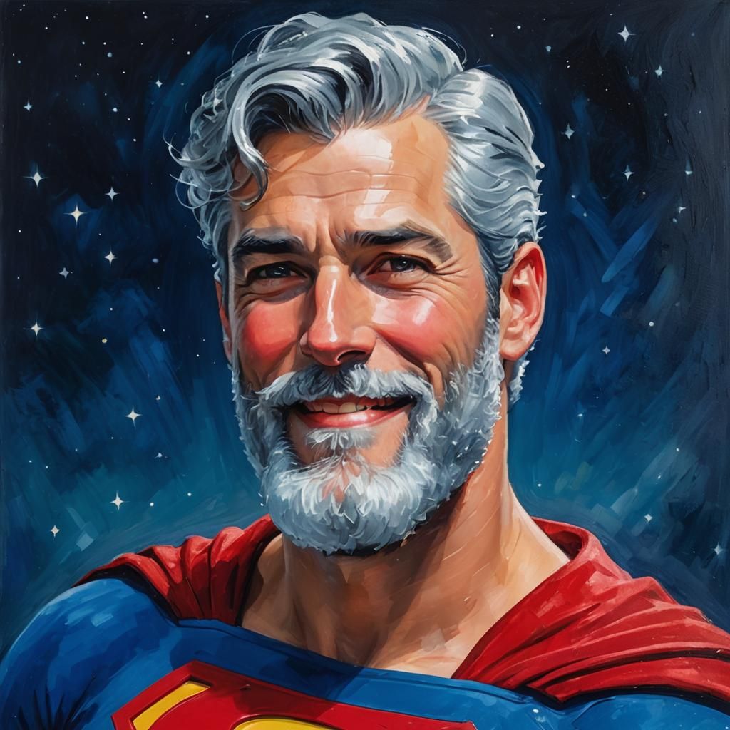 Silver-Haired Superman Portrait in Neo-Impressionist Style