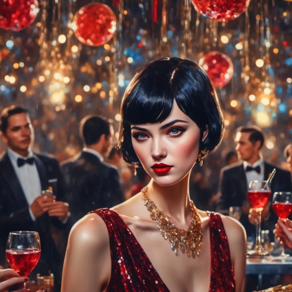 Festive Art Deco Woman at Cocktail Party