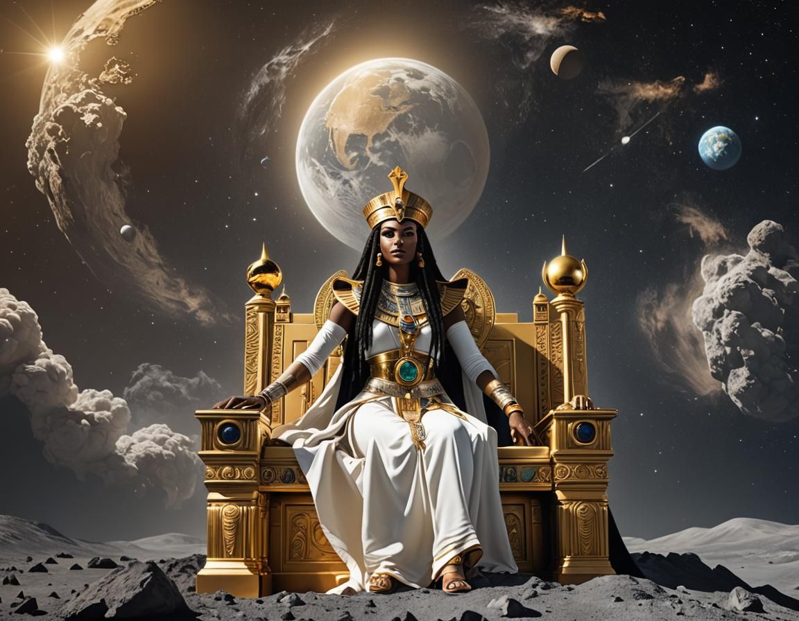 Egyptian Queen on Lunar Throne as Digital Painting