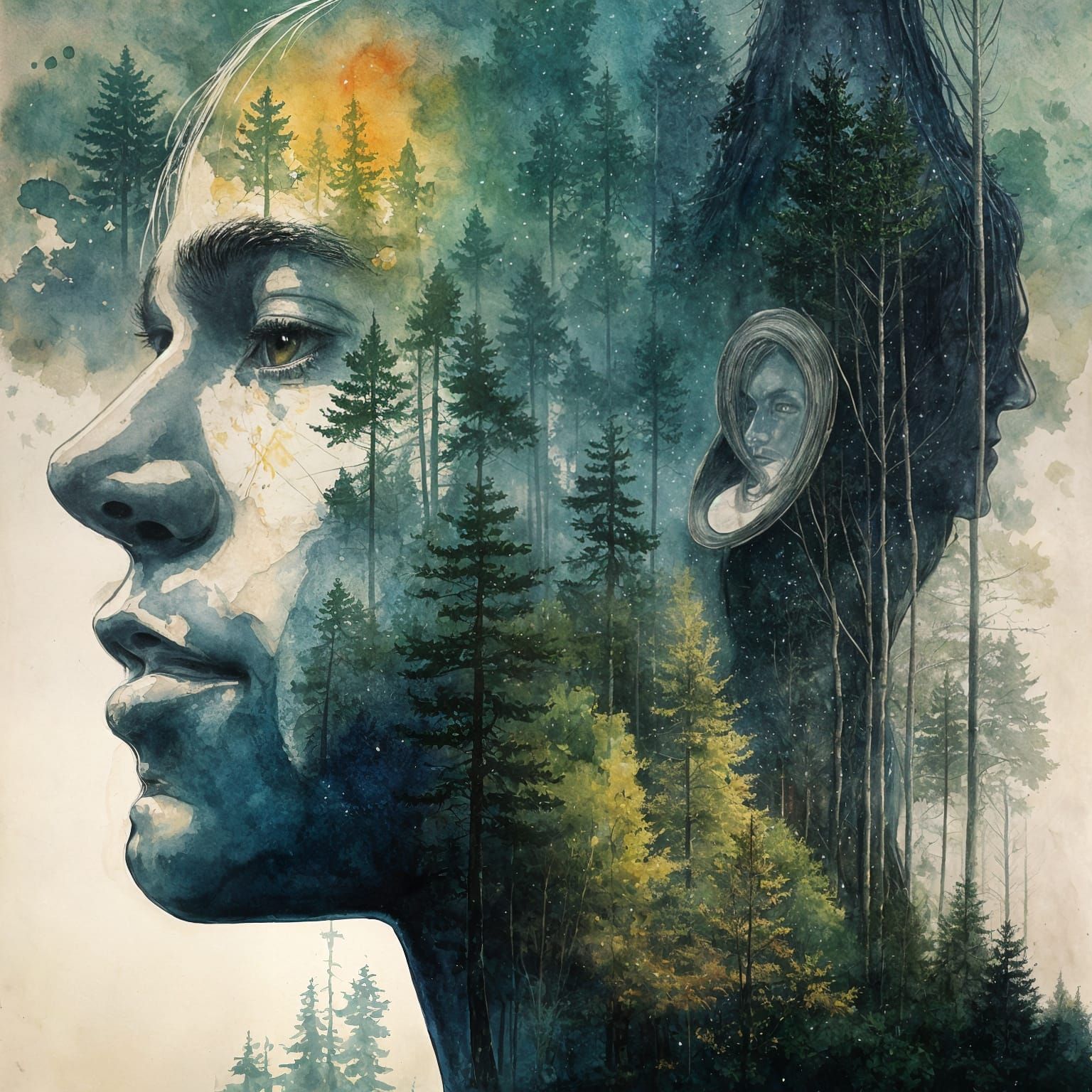 Epic Impressionist Masterpiece with Double Exposure Portrait