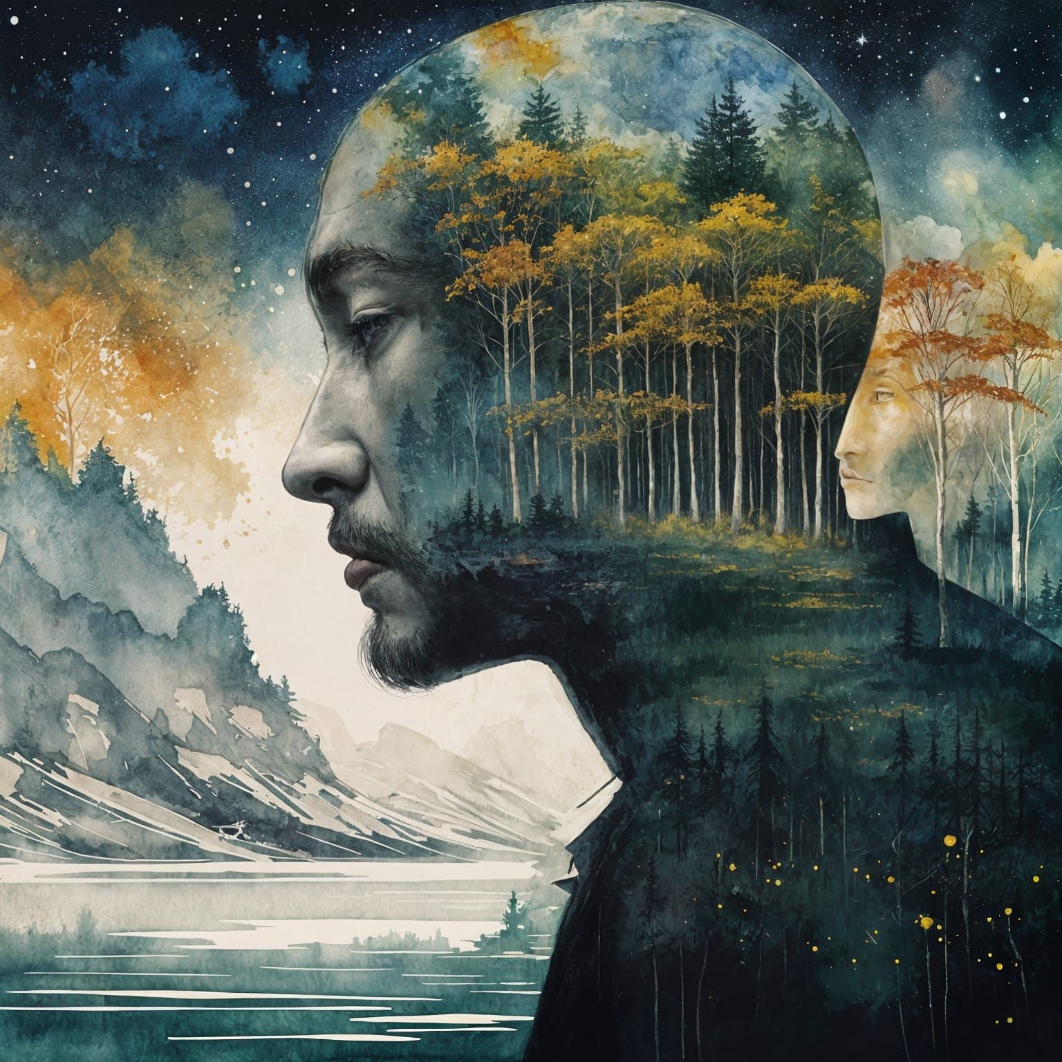 Ethereal Portrait Filled with a Majestic Starry Sky in Gouac...