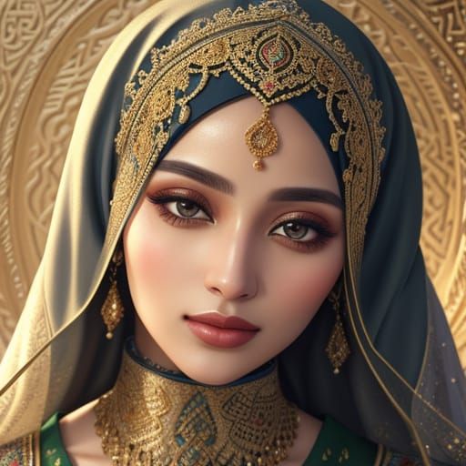 Muslim Woman Portrait in Oil Painting Style