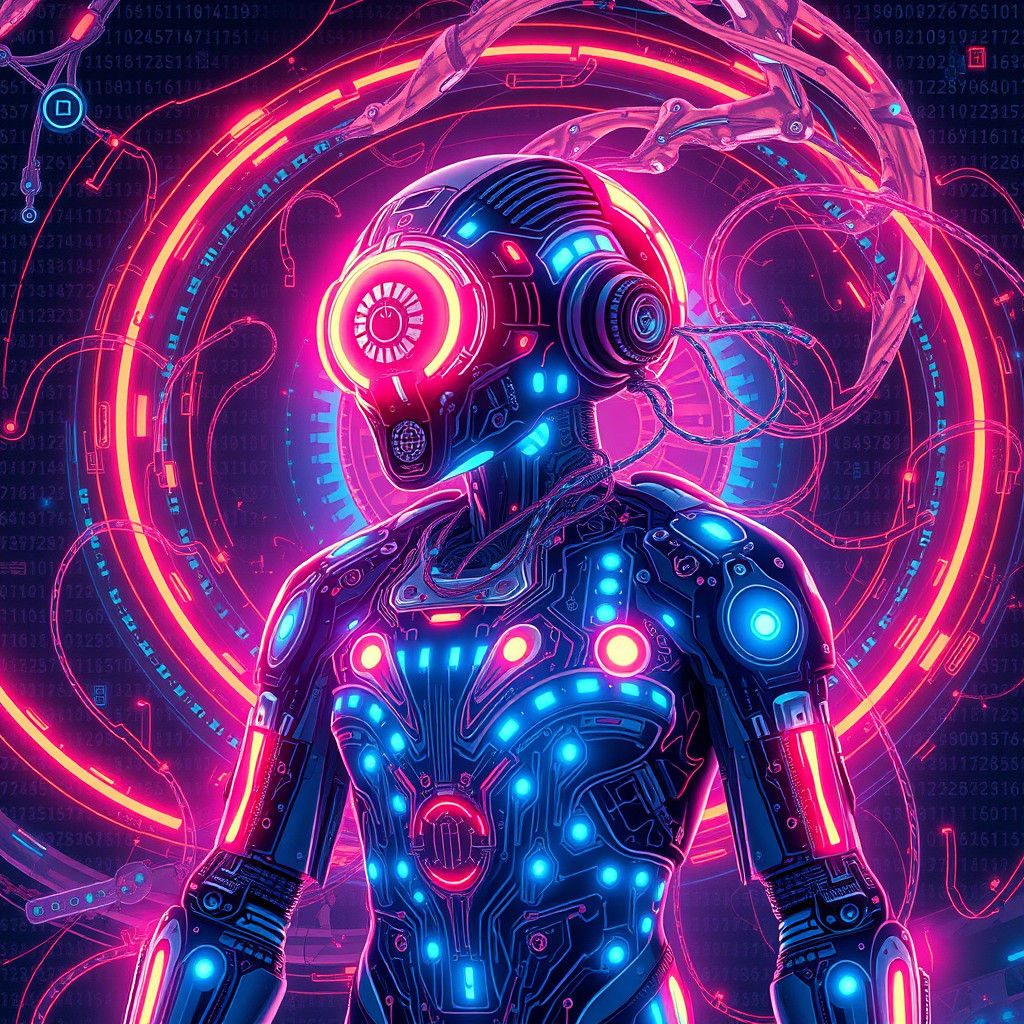 Cybernetic Entity in Radiant Neon Hues
