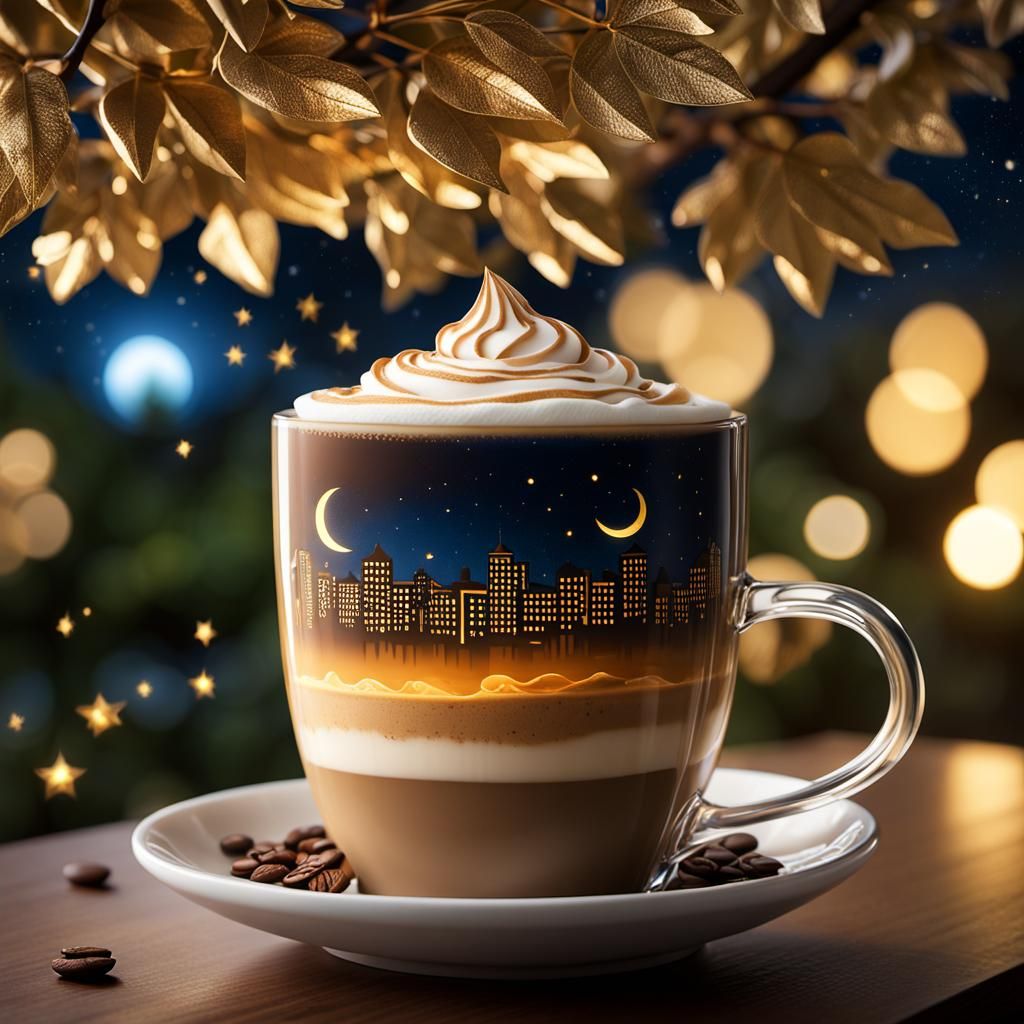 Surreal Starry Night Latte Art Concept