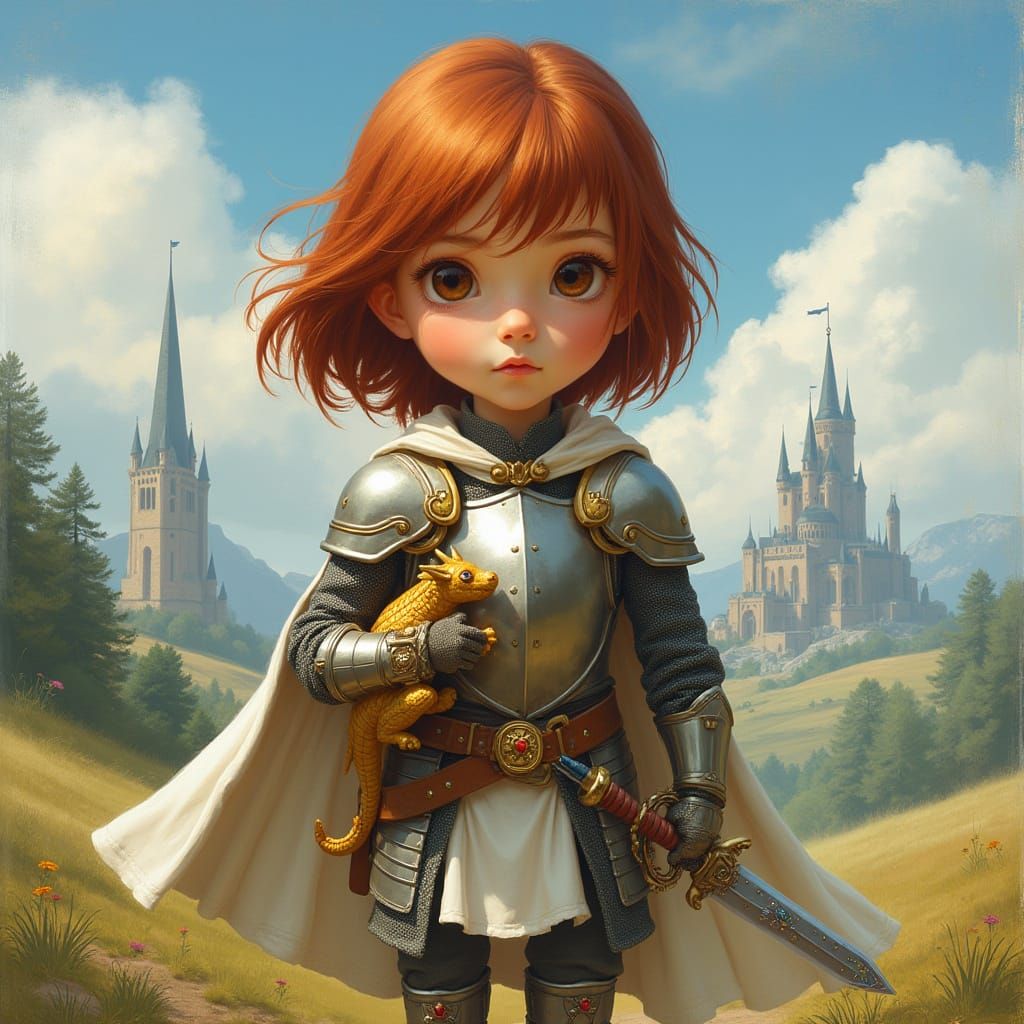 Tiny Knight in Training with Vibrant Dragon Companion