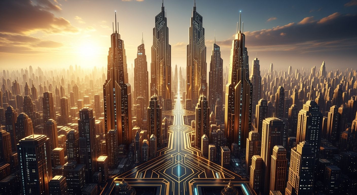 Glowing Art Deco Circuit City of the Future