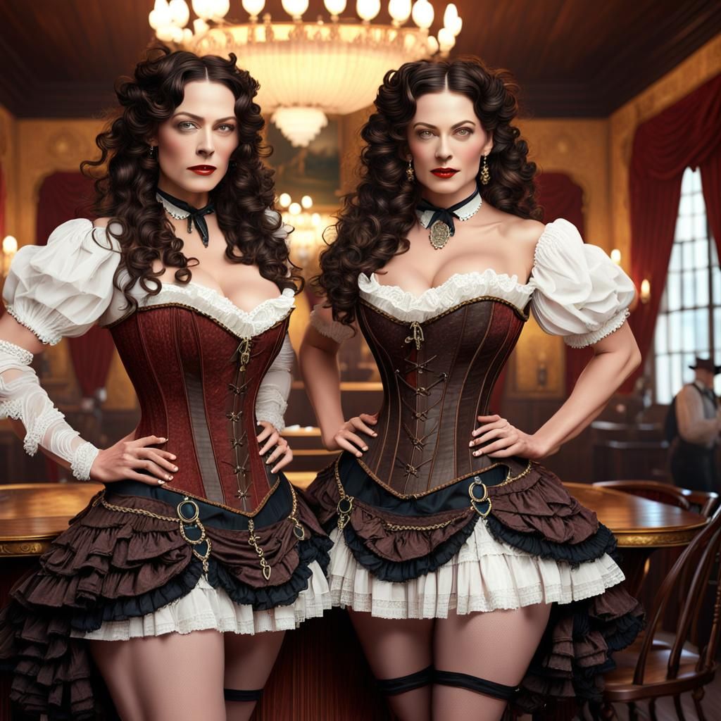 Cowgirls in Saloon: Detailed Matte Painting
