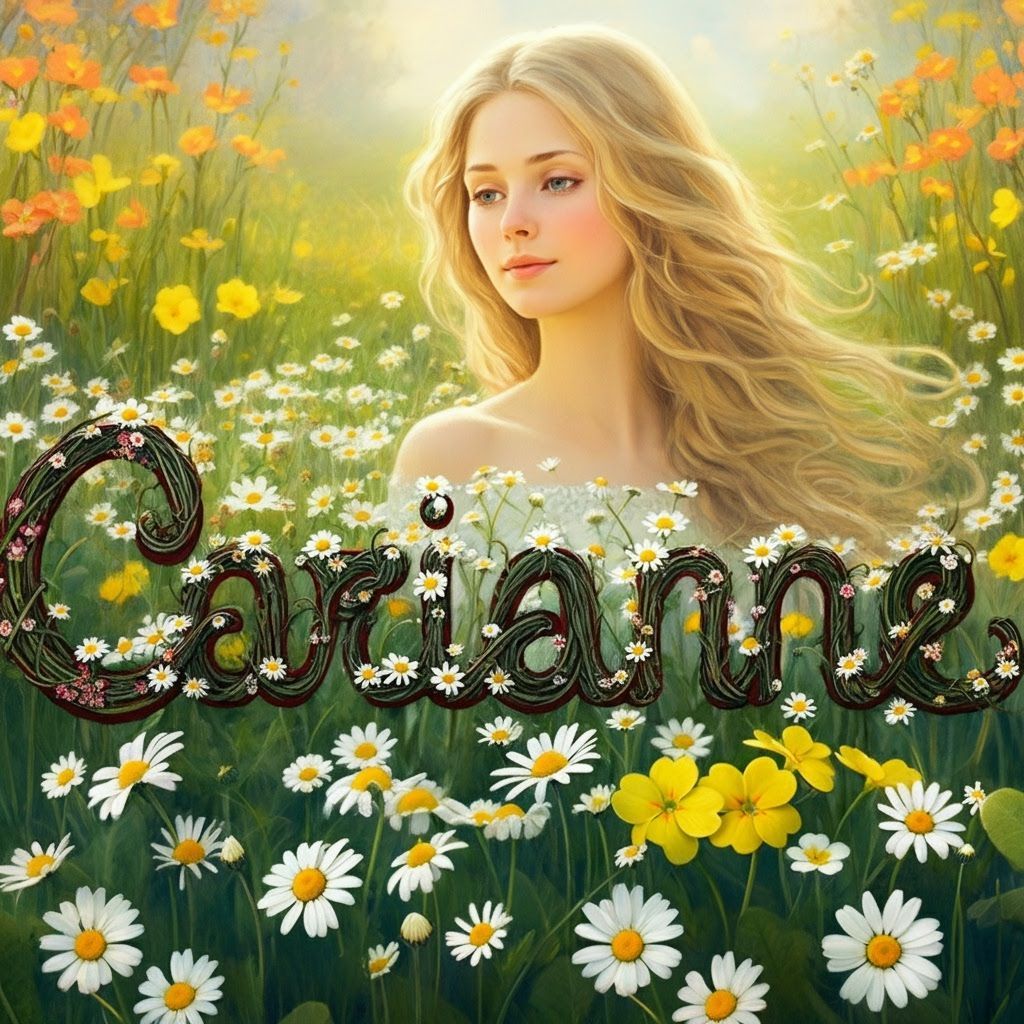 Carianne Name Art With Woman in Daisy Field