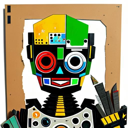 Abstract Collage Portrait of a Scrap Robot