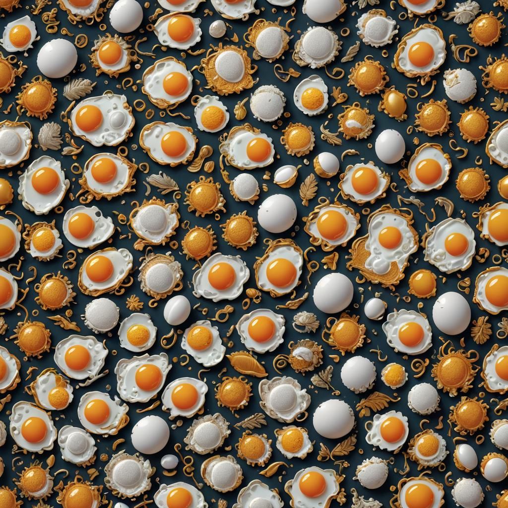 Detailed Fried Egg Embroidery in Deep Color
