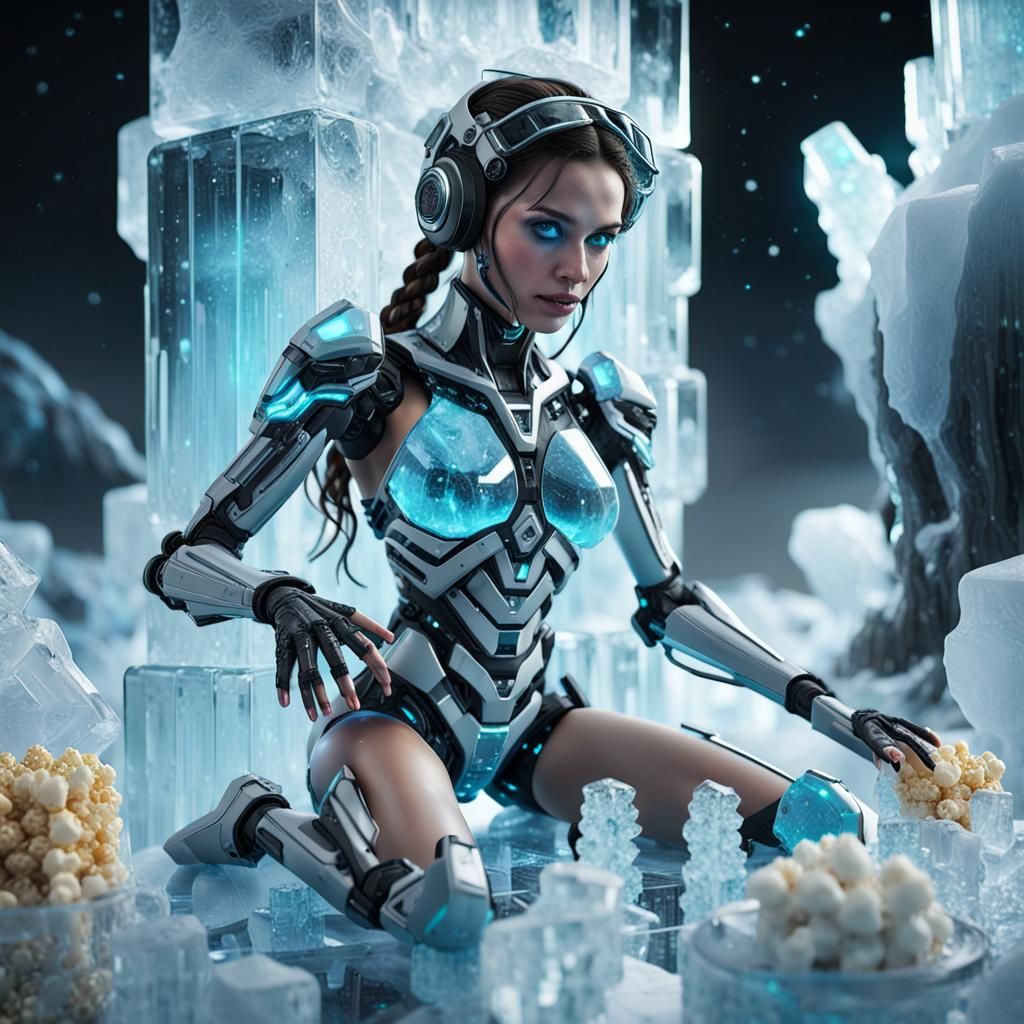 Futuristic Gamer Woman on Ice in 3D