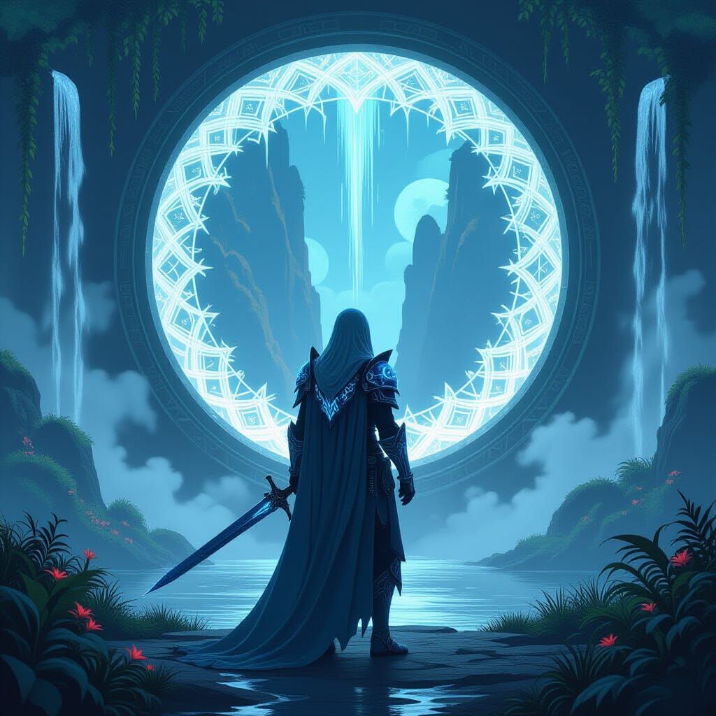 Bioluminescent Knight Guards Portal: A Whimsical Digital Art