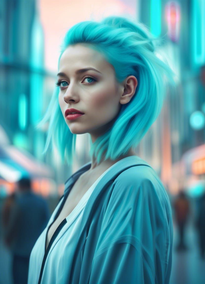 Painter in Neon Cityscape, Photorealistic Style