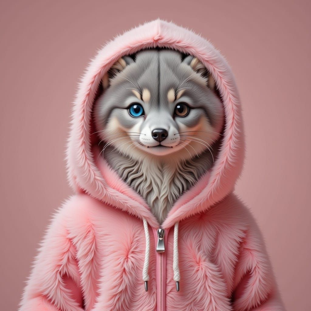 Anthropomorphic Kitty in Pink Hoodie, Animated Style