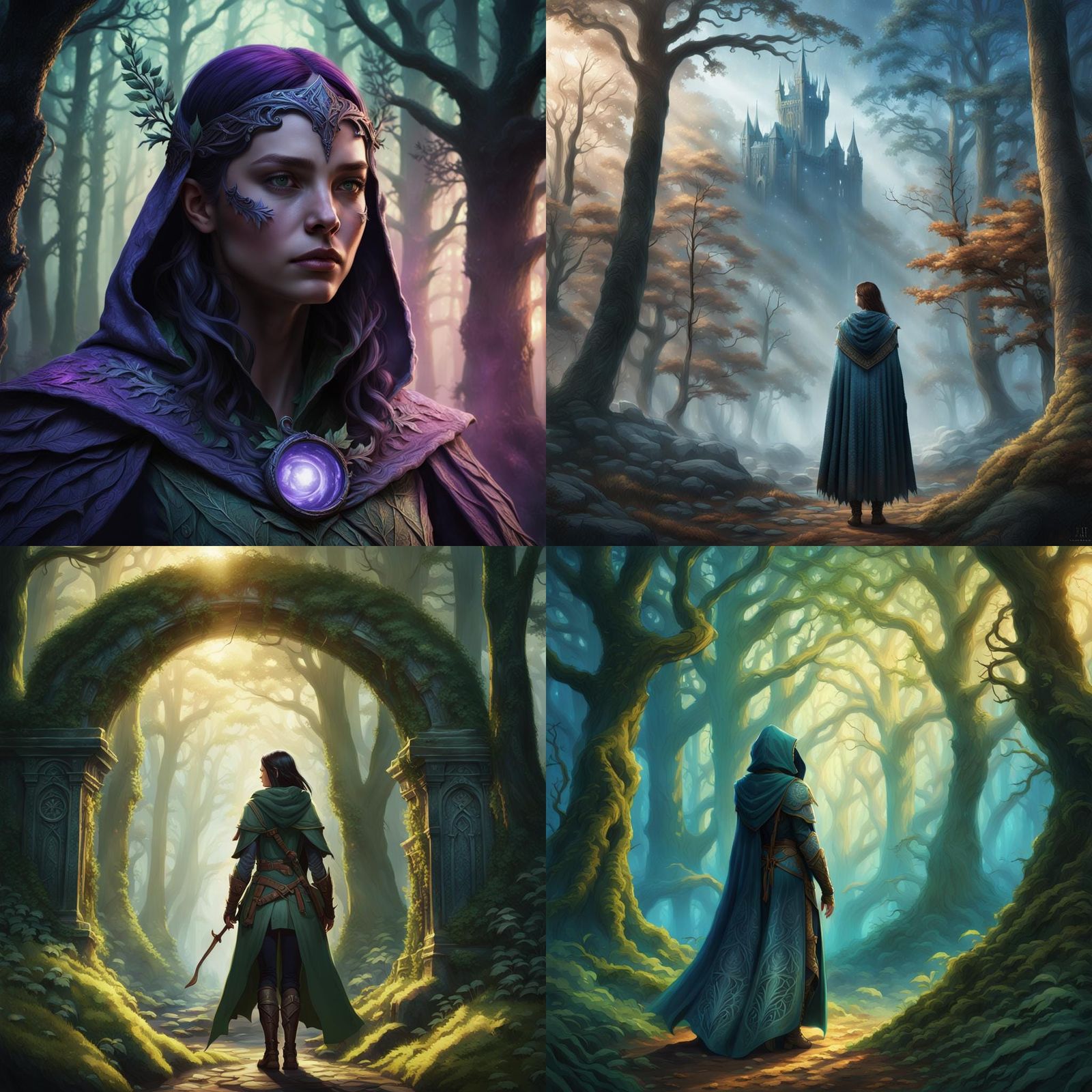 Female Ranger in Cloak: Detailed Matte Painting