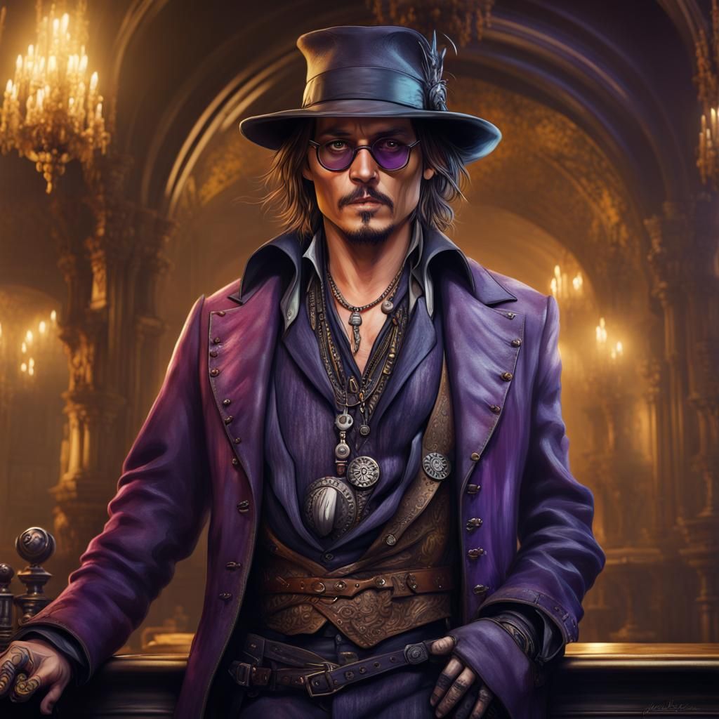 Detailed Dark Fantasy Portrait in Purple and Yellow