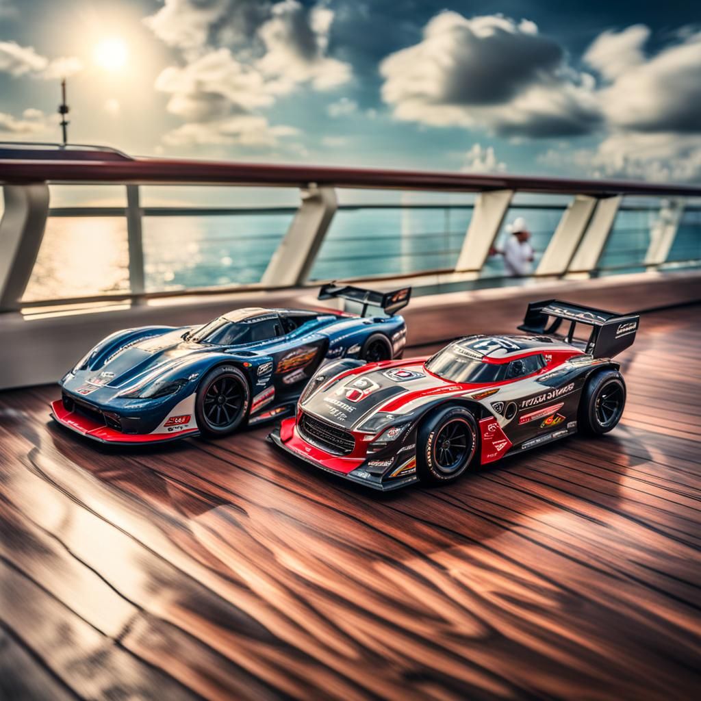 Remote Control Cars Race on Cruise Ship Deck
