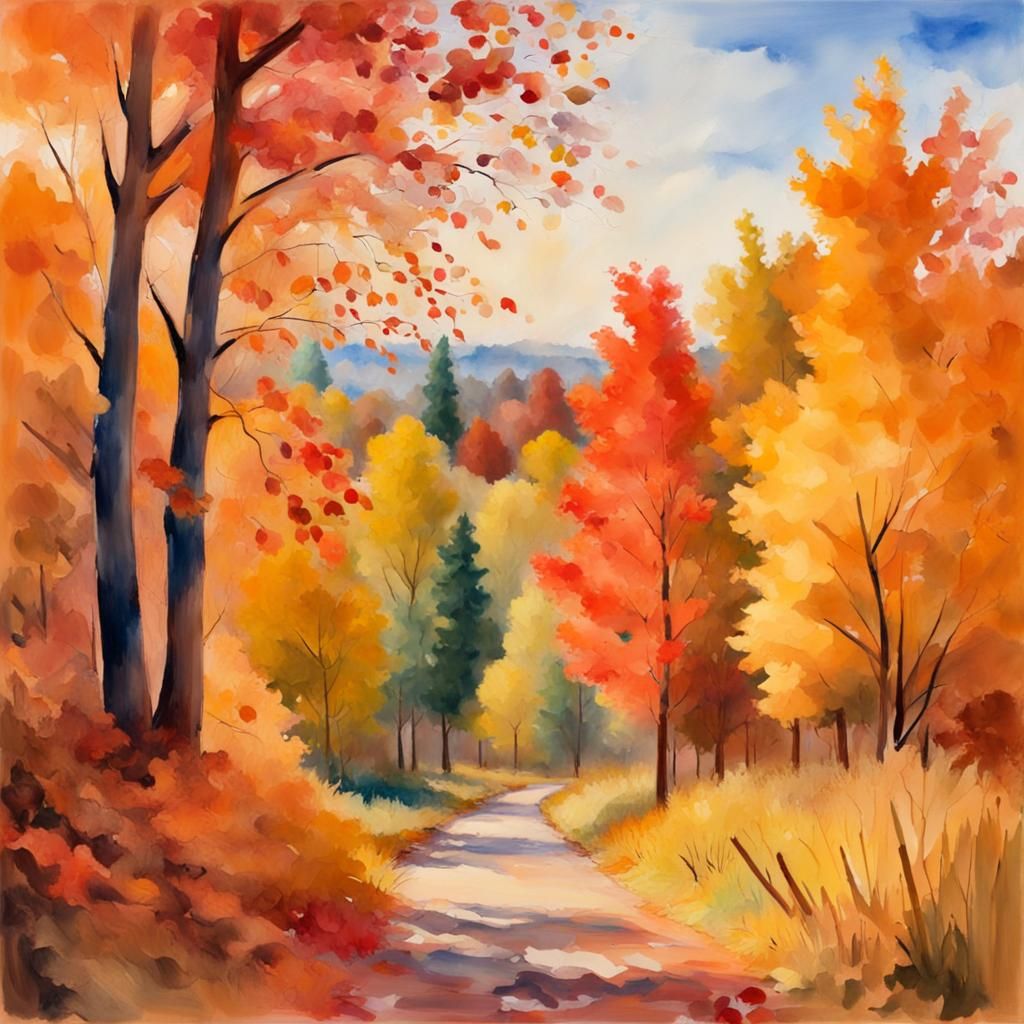 Fall Season in Gouache and Watercolor Style