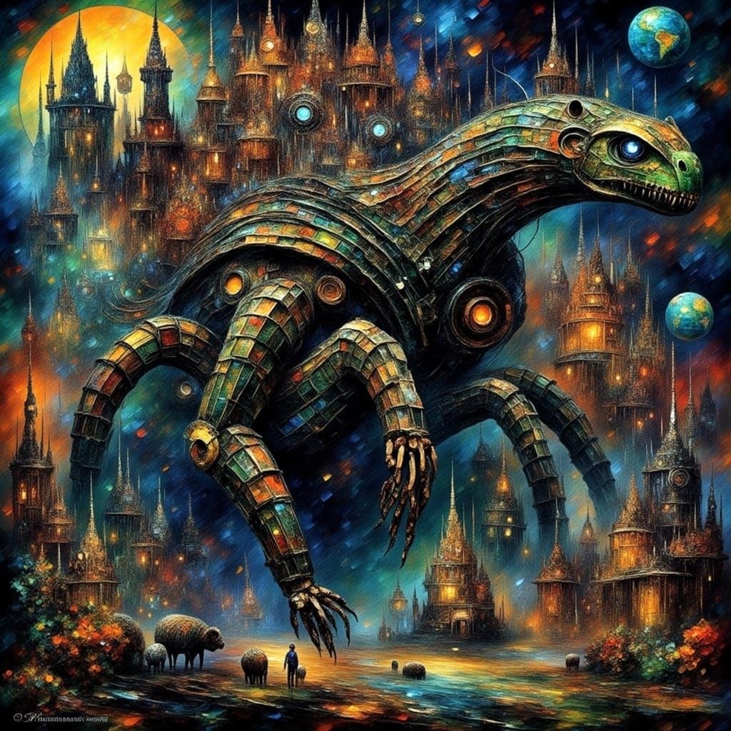 Demonic Mechagodzilla Centaur in Giger Style