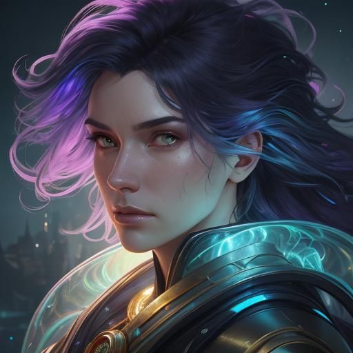 Sci-Fi Woman Portrait with Iridescent Bubble Hair