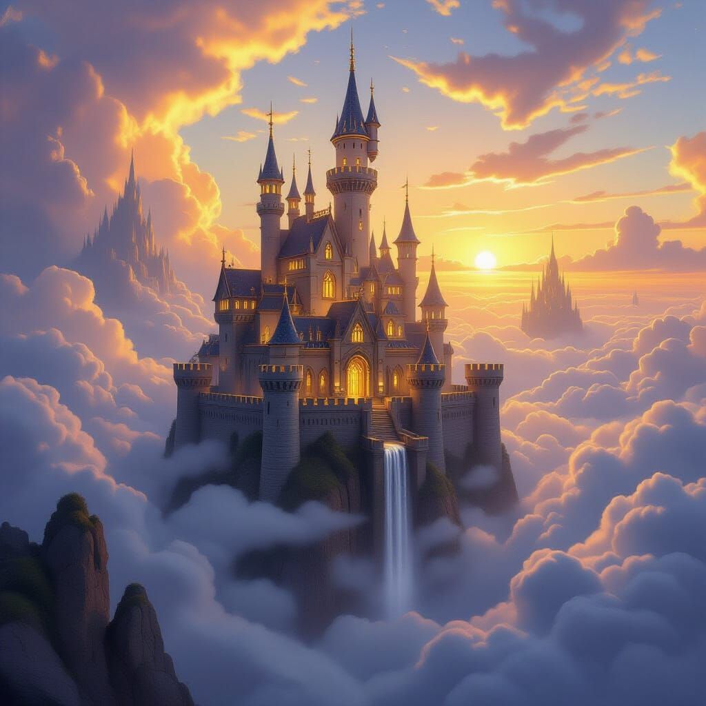 Floating Castle in Golden Hour Light