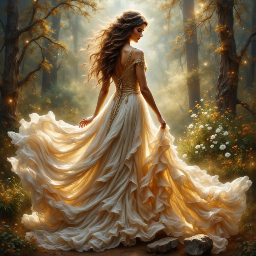 Romantic Woman in Flowing Gown, Digital Art